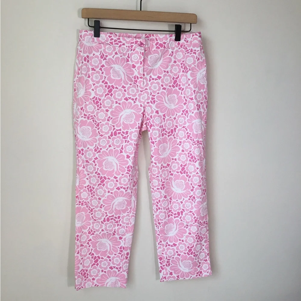 Lilly Pulitzer Pink and White Floral Capri Cropped Pants